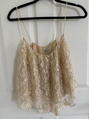 Ecote Beige Gold Lace Layered Spaghetti-Strap Camisole